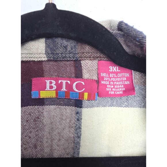 BTC Flannel Shirt Mens 3XL Plaid Button Up Long Sleeve Casual Workwear - Picture 6 of 9